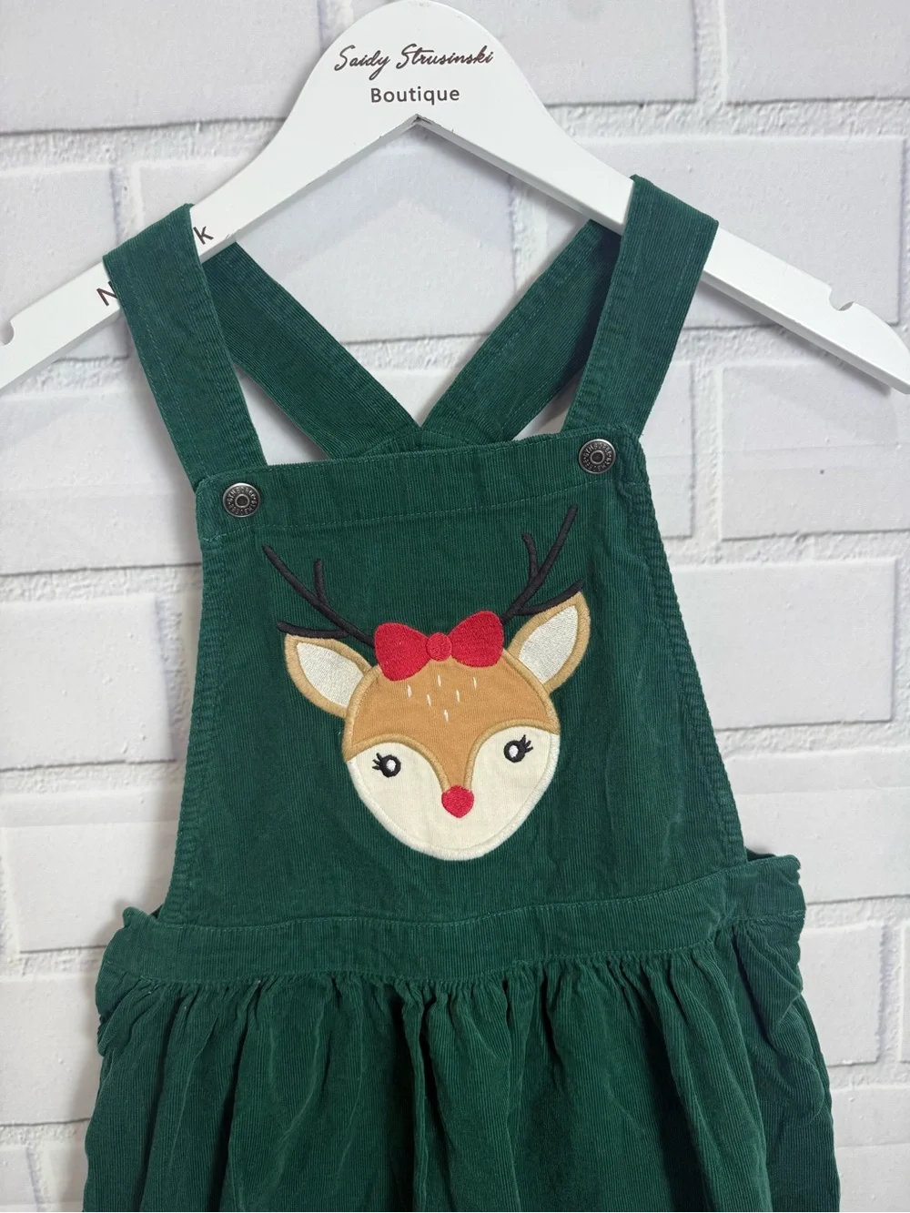 Gymboree Girls Green Corduroy Reindeer Jumper Dress Size 8 Christmas Holiday
